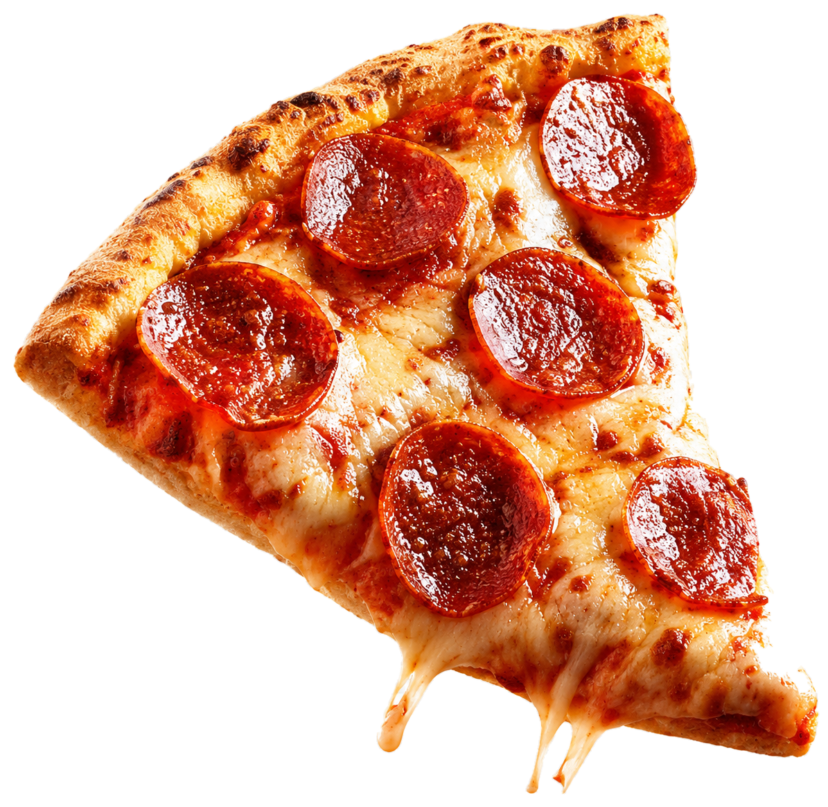 A pepperoni pizza slice with melted cheese